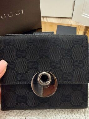 Gucci Eclipse French Purse GG Canvas Compact Wallet & Box ✨